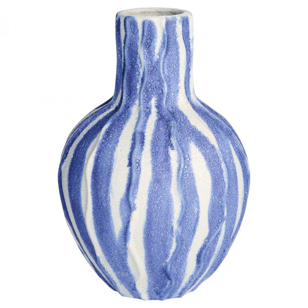 Ripple Vase Chalk White Blue - Squat