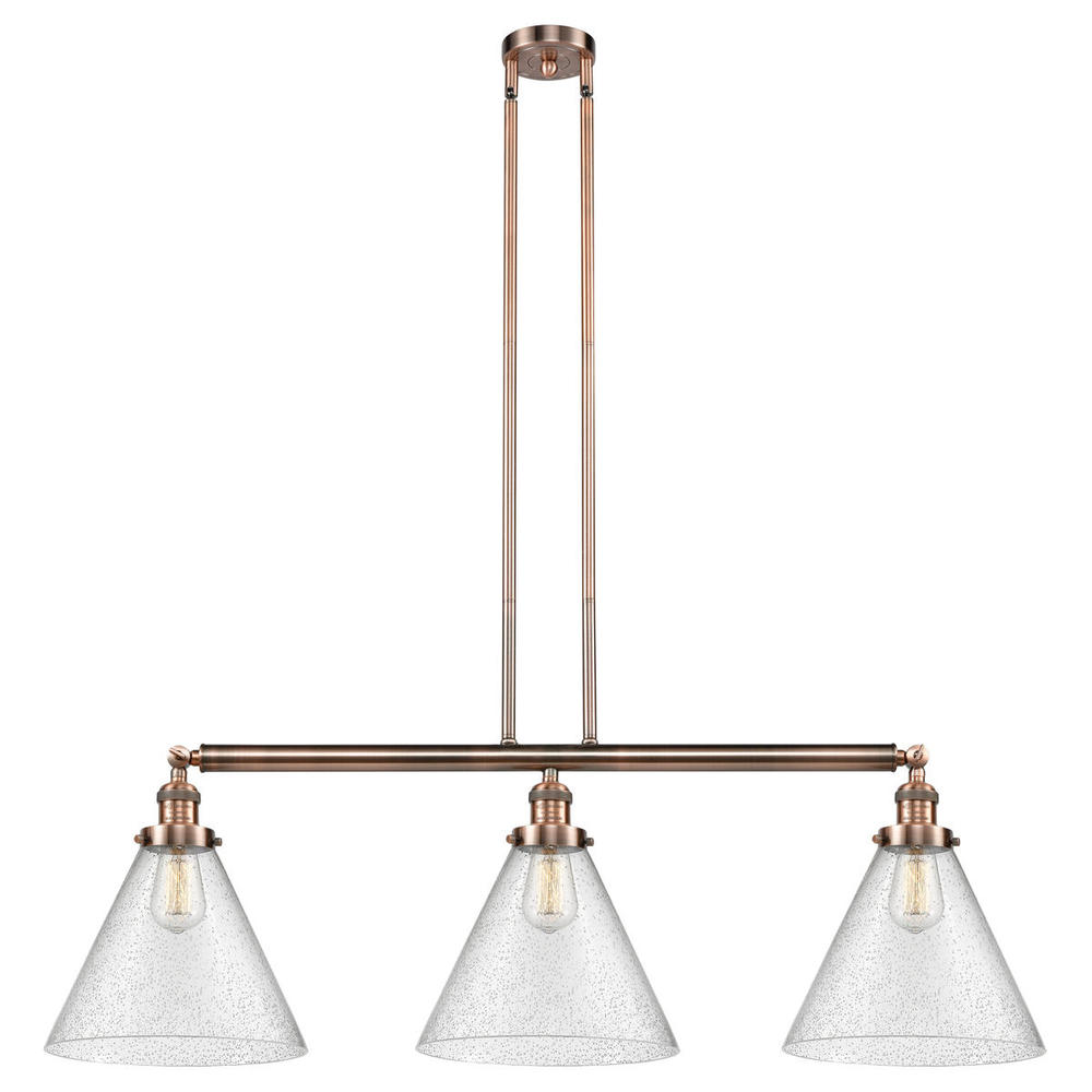 Cone - 3 Light - 44 inch - Antique Copper - Stem Hung - Adjustable Island Light