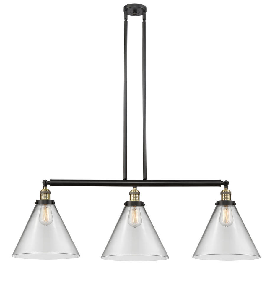 Cone - 3 Light - 44 inch - Black Antique Brass - Stem Hung - Adjustable Island Light