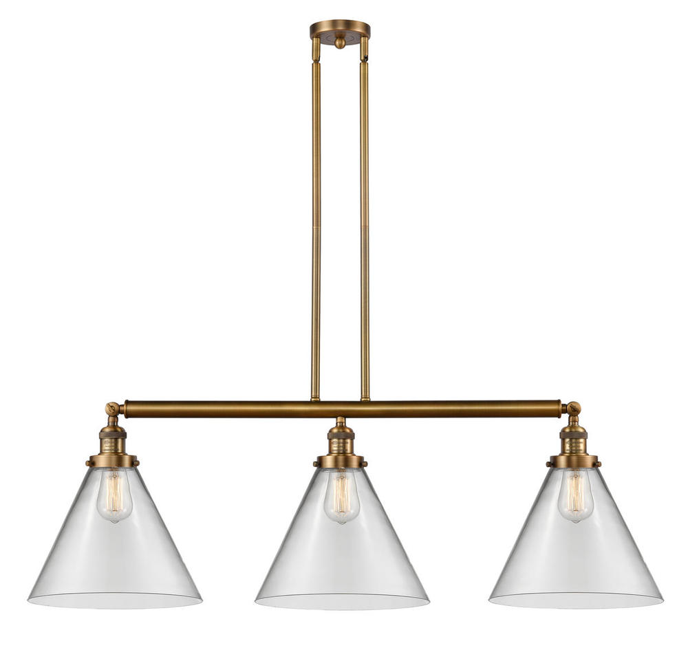 Cone - 3 Light - 44 inch - Brushed Brass - Stem Hung - Adjustable Island Light