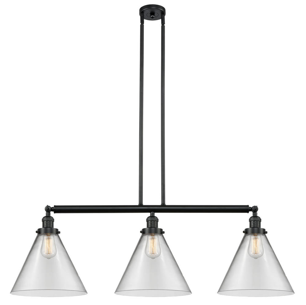 Cone - 3 Light - 44 inch - Matte Black - Stem Hung - Adjustable Island Light