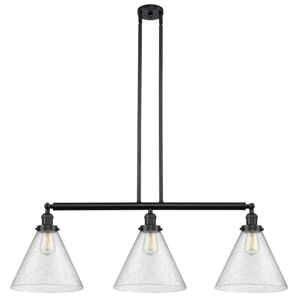 Cone - 3 Light - 44 inch - Matte Black - Stem Hung - Adjustable Island Light