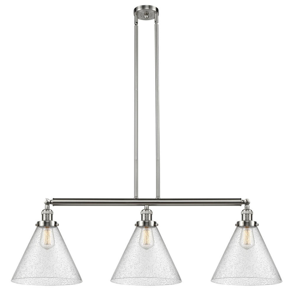 Cone - 3 Light - 44 inch - Brushed Satin Nickel - Stem Hung - Adjustable Island Light