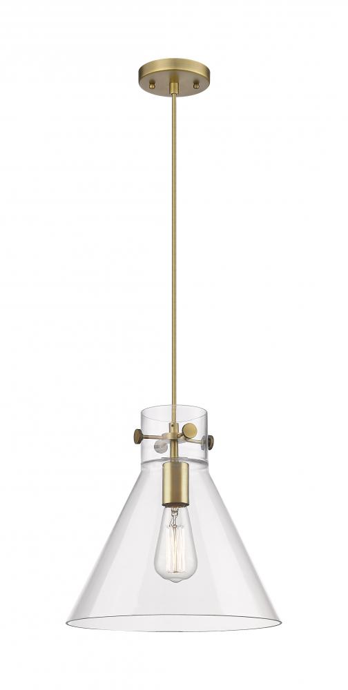 Newton Cone - 1 Light - 12 inch - Brushed Brass - Cord hung - Pendant