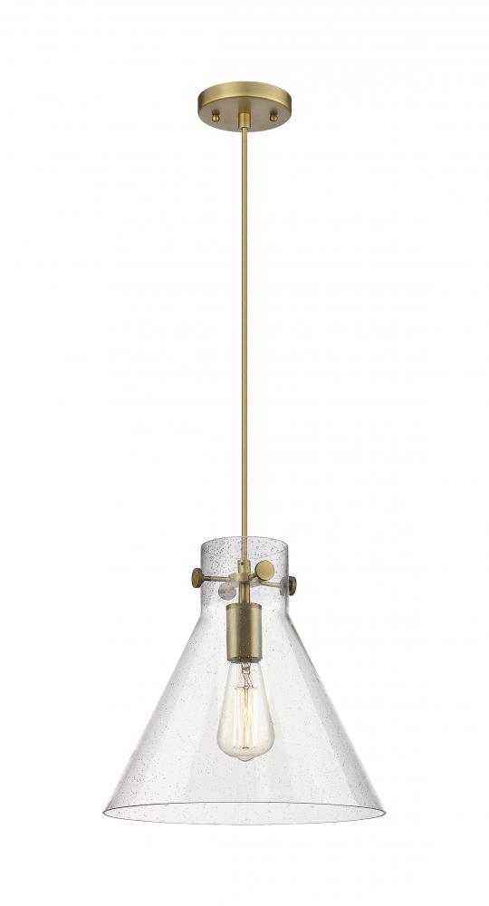 Newton Cone - 1 Light - 12 inch - Brushed Brass - Cord hung - Pendant
