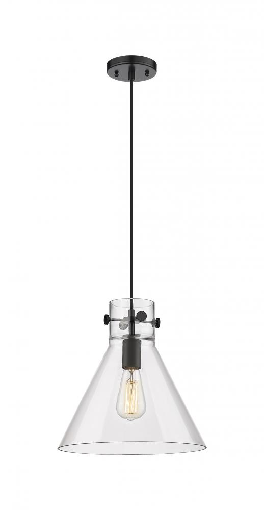 Newton Cone - 1 Light - 12 inch - Matte Black - Cord hung - Pendant