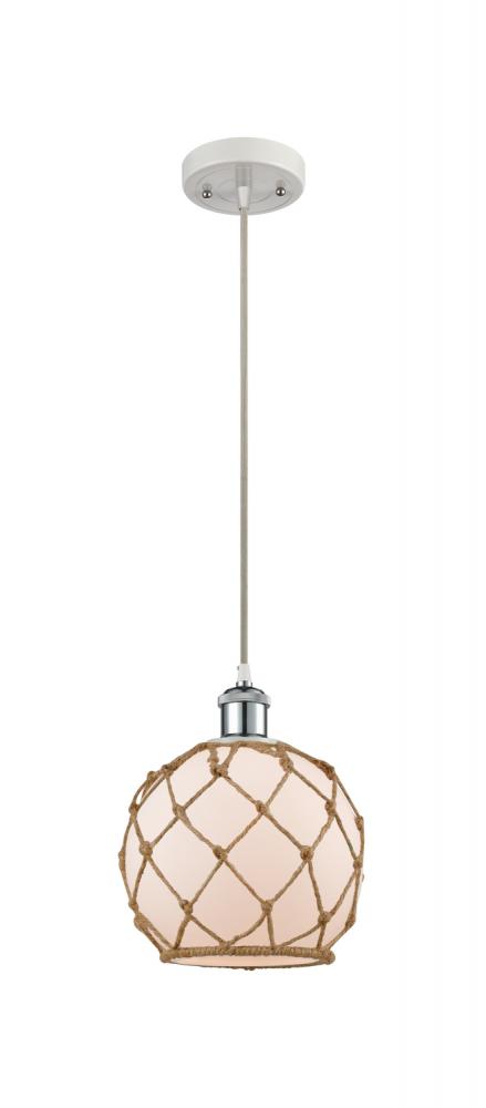 Farmhouse Rope - 1 Light - 8 inch - White Polished Chrome - Cord hung - Mini Pendant