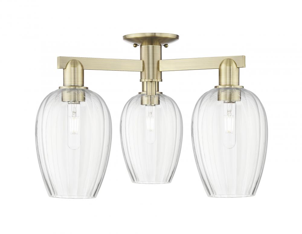 Preston - 3 Light - 6 inch - Antique Brass - Semi-Flush Mount