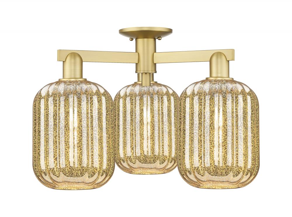 Preston - 3 Light - 6 inch - Satin Gold - Semi-Flush Mount