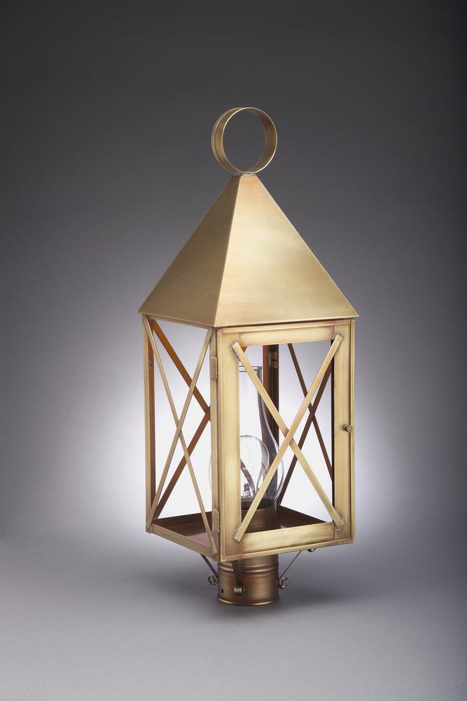 Pyramid Top X-Bars Post Verdi Gris Medium Base Socket With Chimney Clear Glass