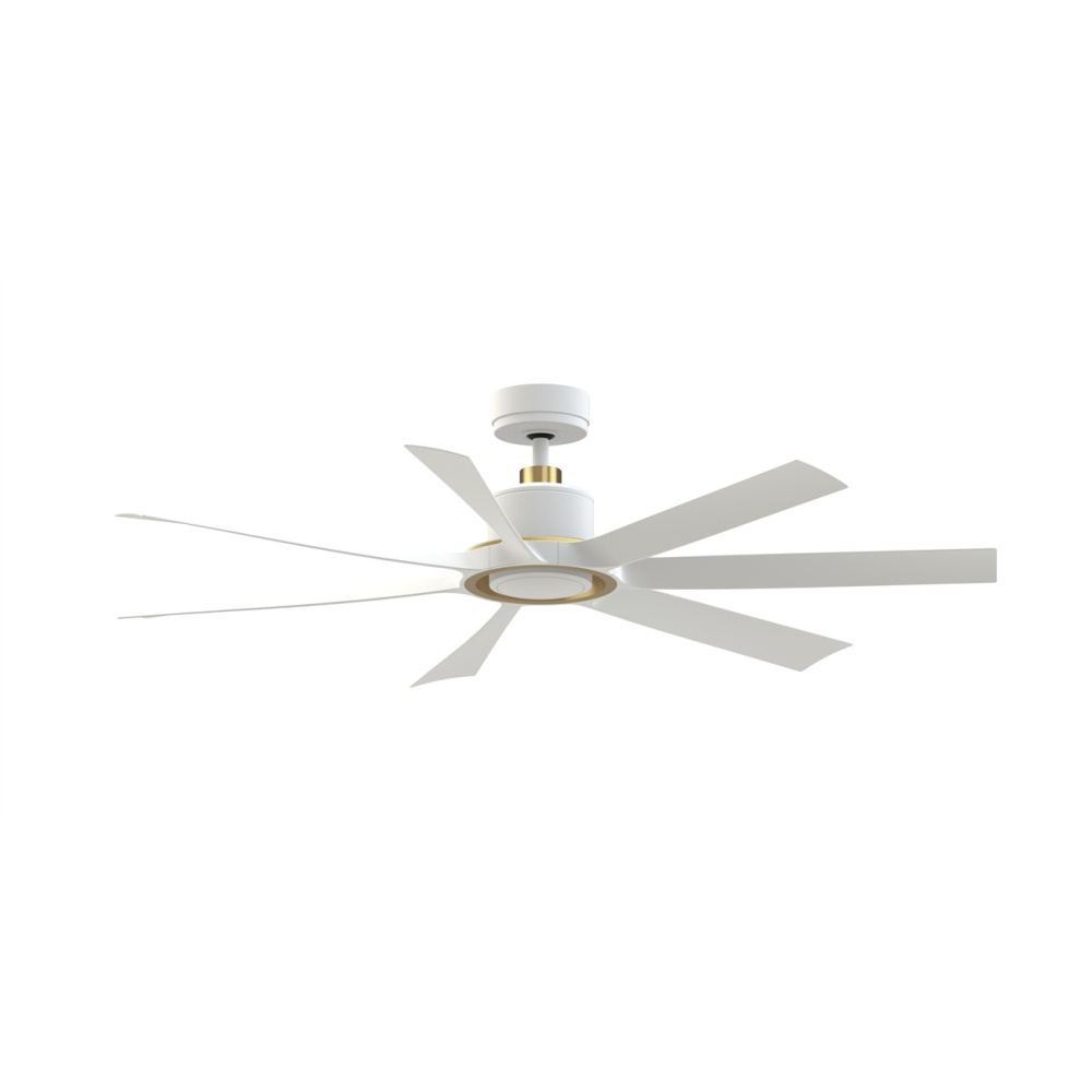 Lenzi 60 inch Indoor/Outdoor Ceiling Fan with LED Light Kit - Matte White with Brushed Satin Brass